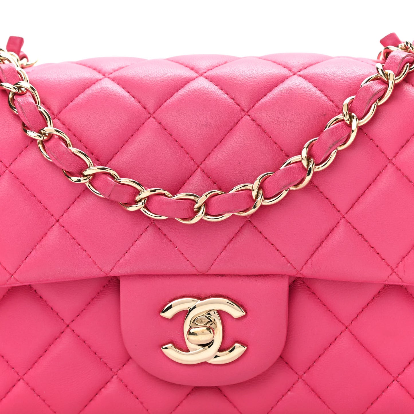 Lambskin Quilted Mini Rectangular Flap Fuchsia