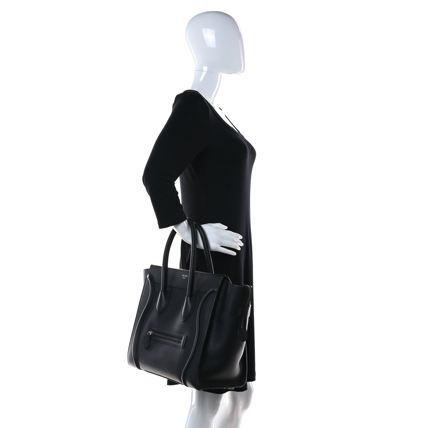 Celine Drummed Calfskin Mini Luggage Black 2 of 10