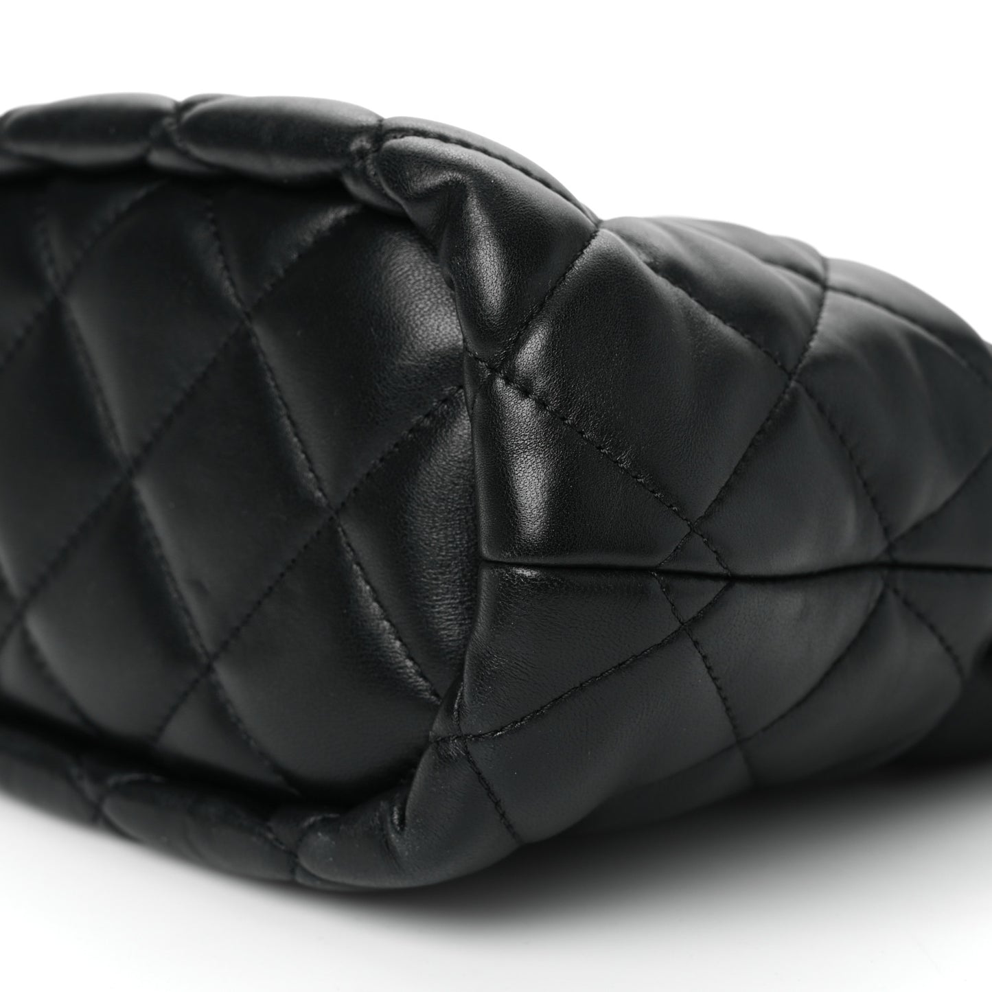 Lambskin Quilted Pearl Bucket Bag Black