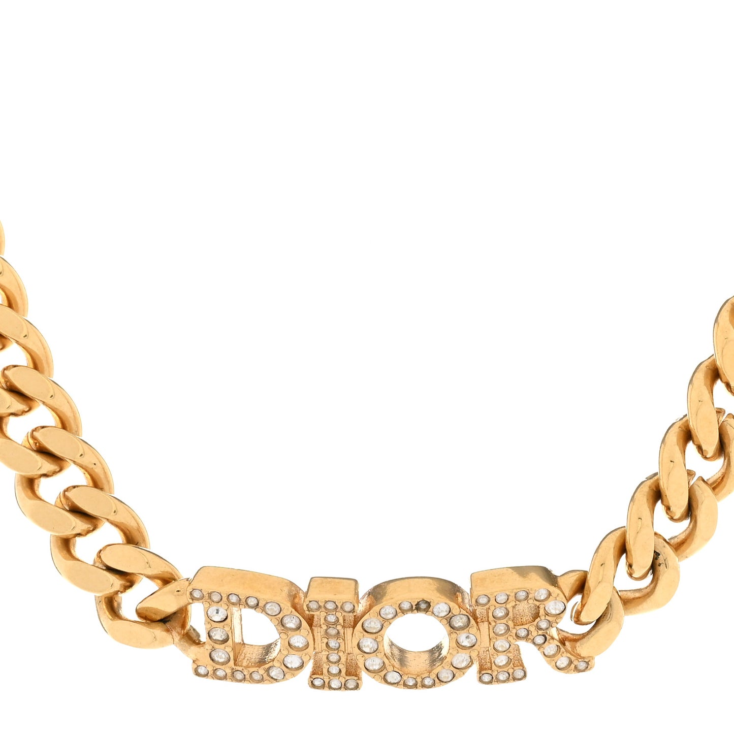 Metal Crystal Chain Logo Necklace Gold