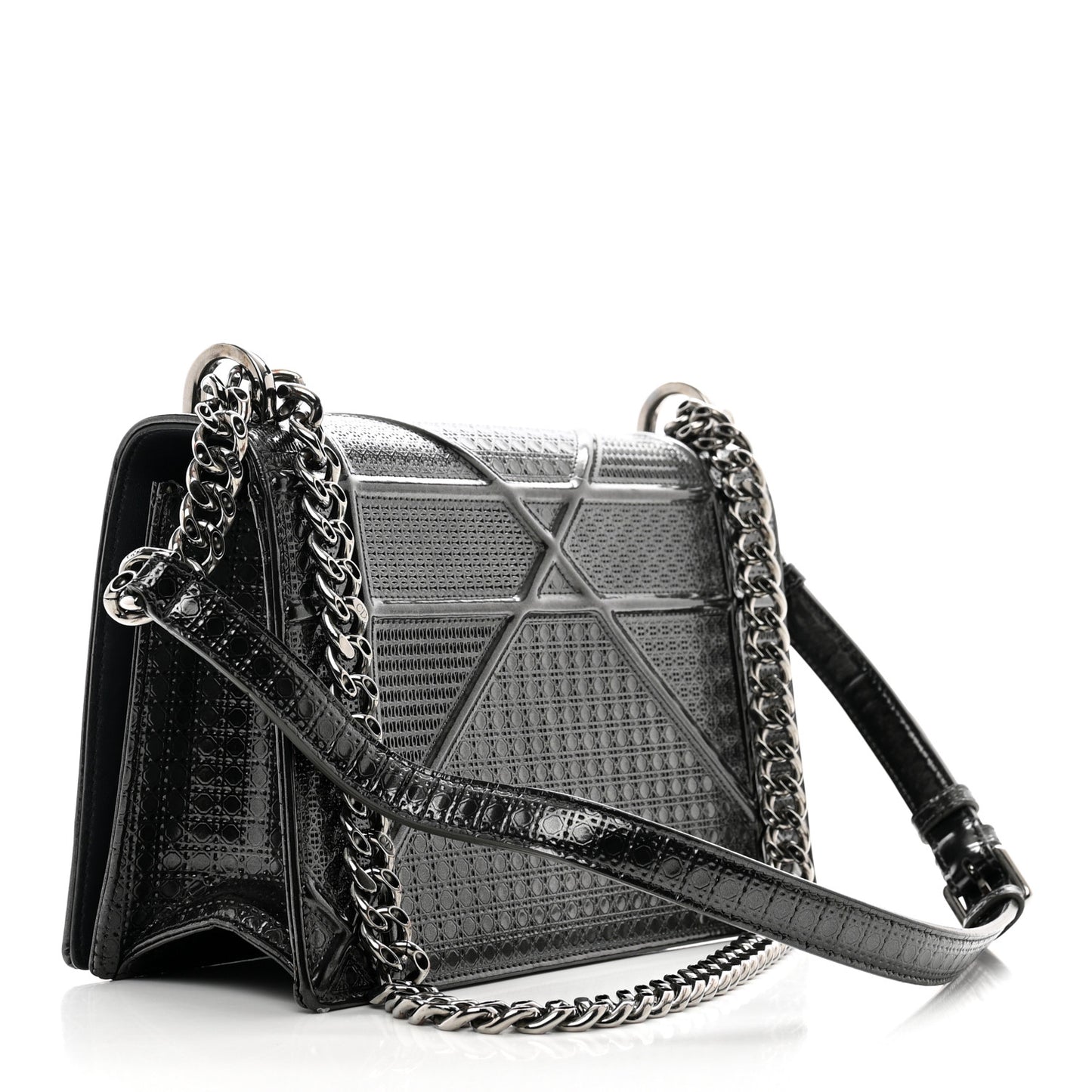 Metallic Calfskin Micro-Cannage Medium Diorama Flap Bag Graphite