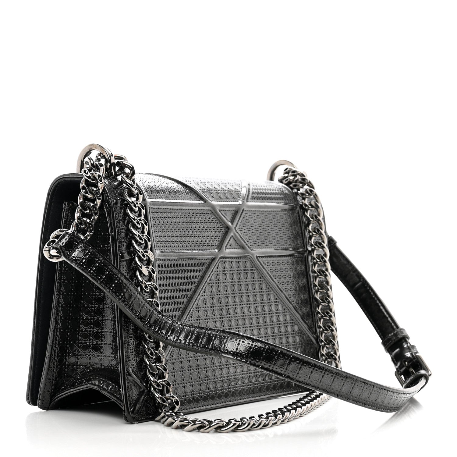 Christian Dior Metallic Calfskin Micro-Cannage Medium Diorama Flap Bag Graphite 3 of 9