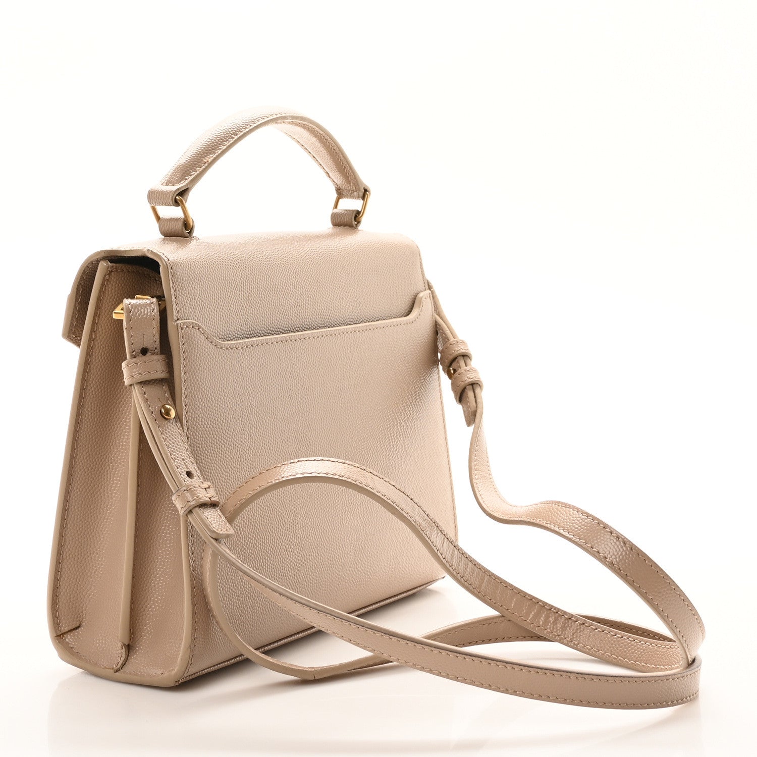 Saint Laurent Grain de Poudre Mini Classic Monogram Cassandra Top Handle Beige 3 of 9