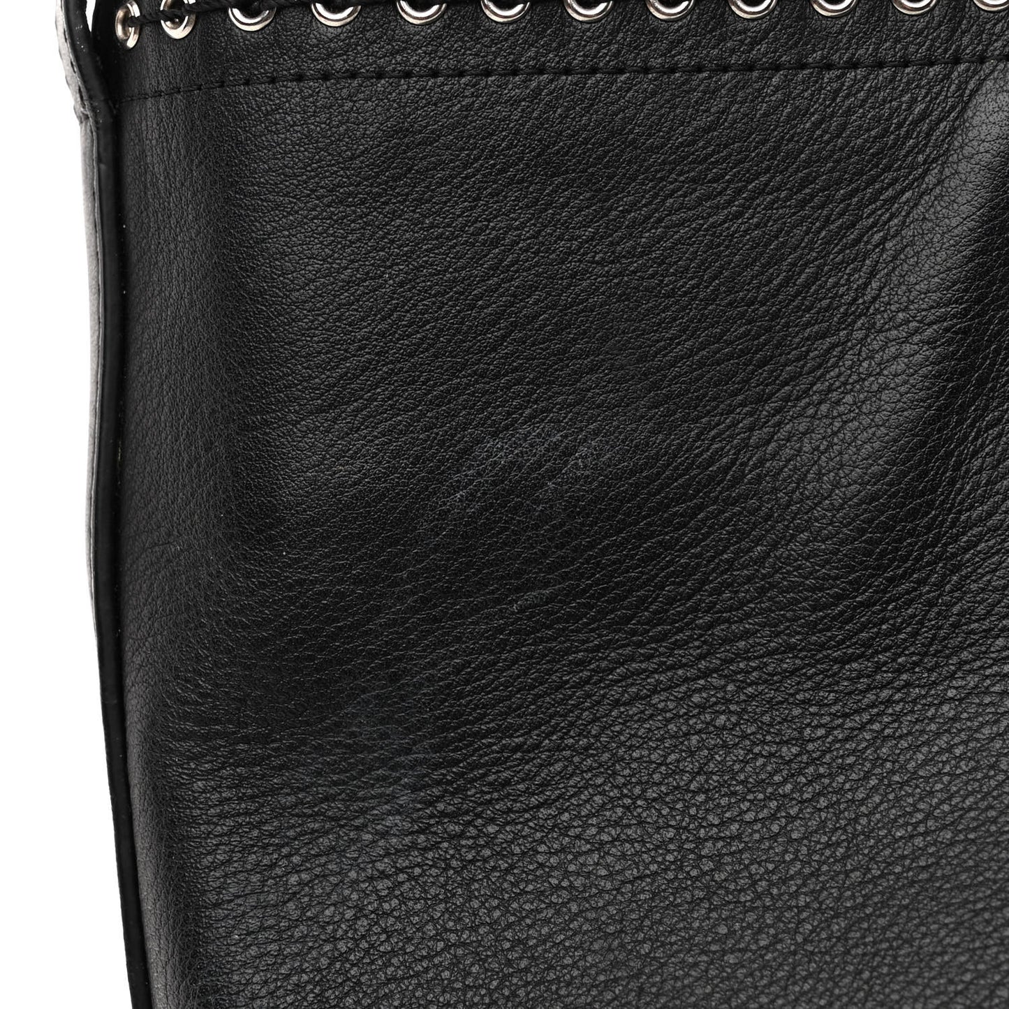 Grained Calfskin Large Coco Eyelets Shopping Tote Black