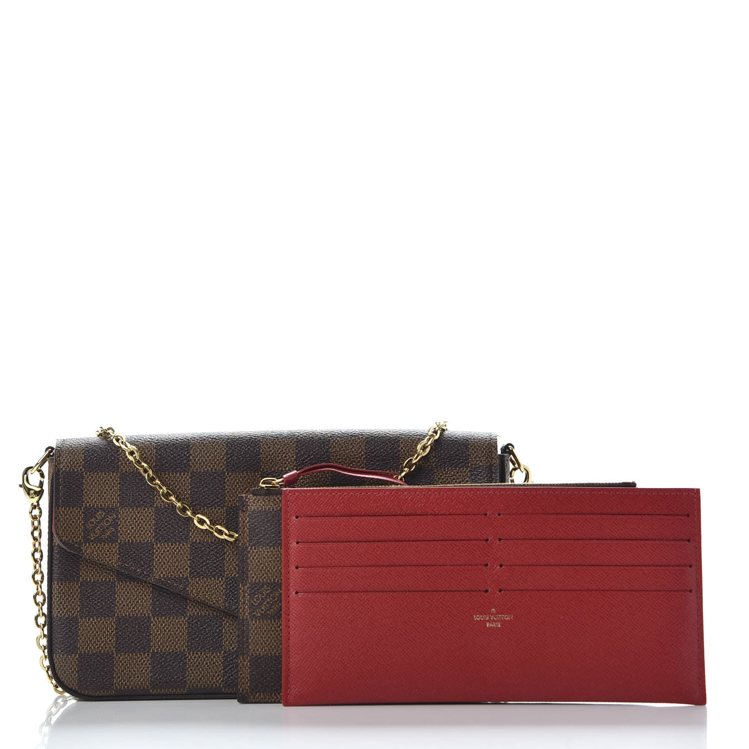 Louis Vuitton Damier Ebene Pochette Felicie Chain Wallet 2 of 11
