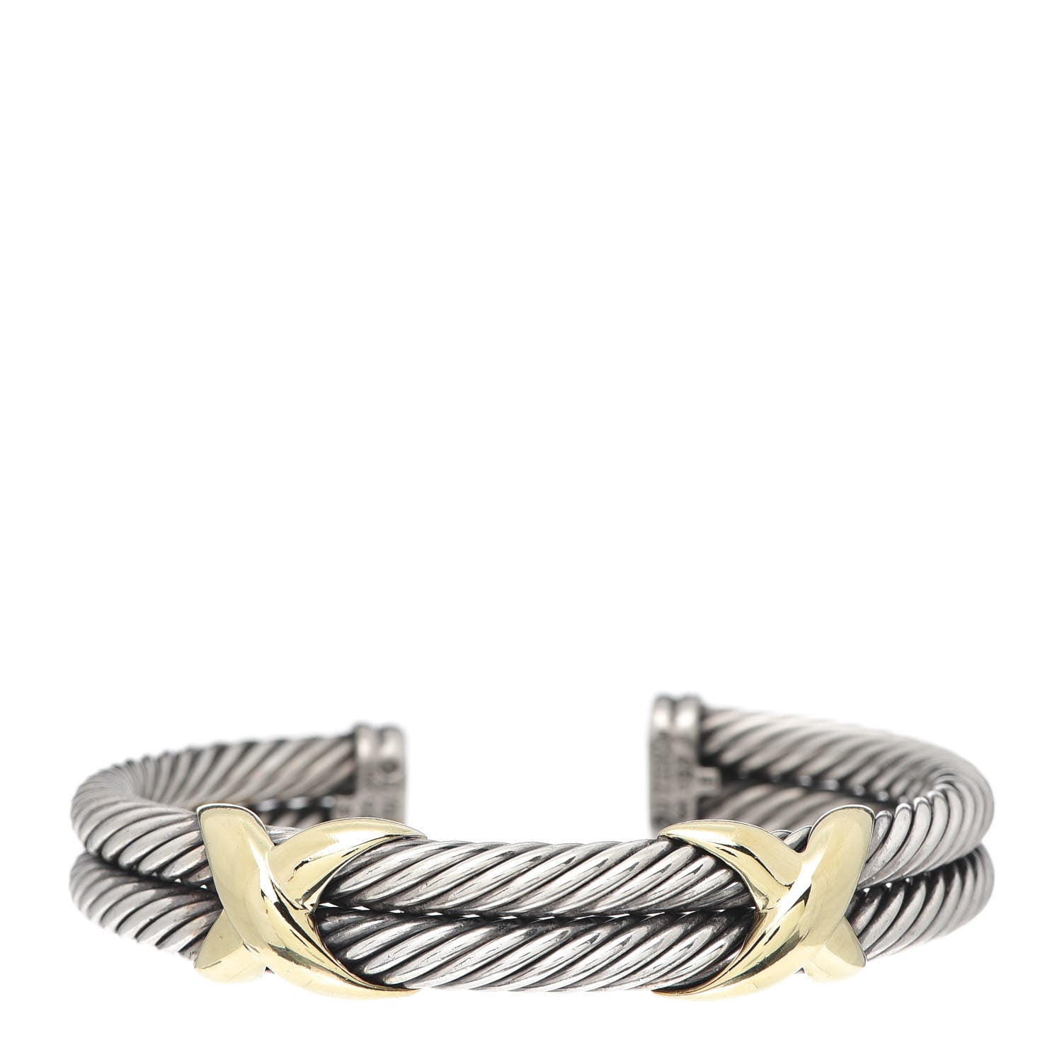 David Yurman Sterling Silver 14K Yellow Gold 10mm Double X Bracelet 1 of 4