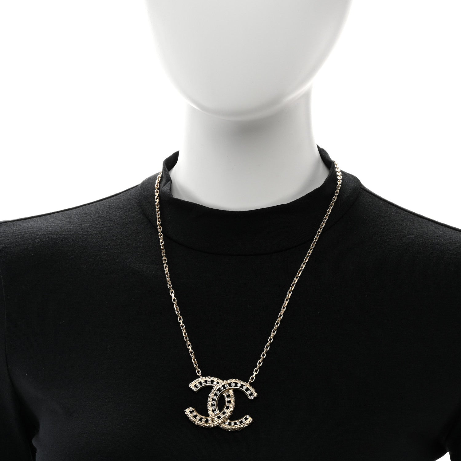 Chanel Crystal Textured CC Necklace Gold 2 of 5