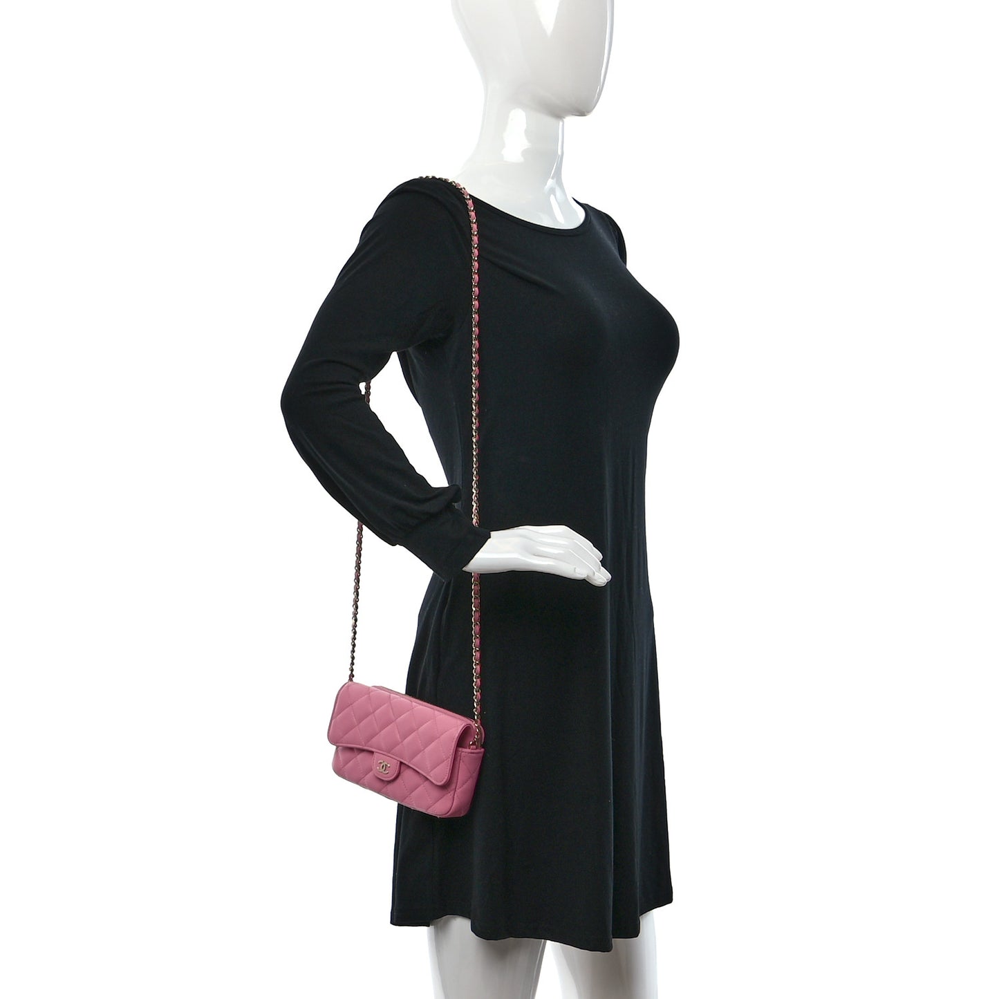 Lambskin Quilted Flap Phone Holder With Chain Pink