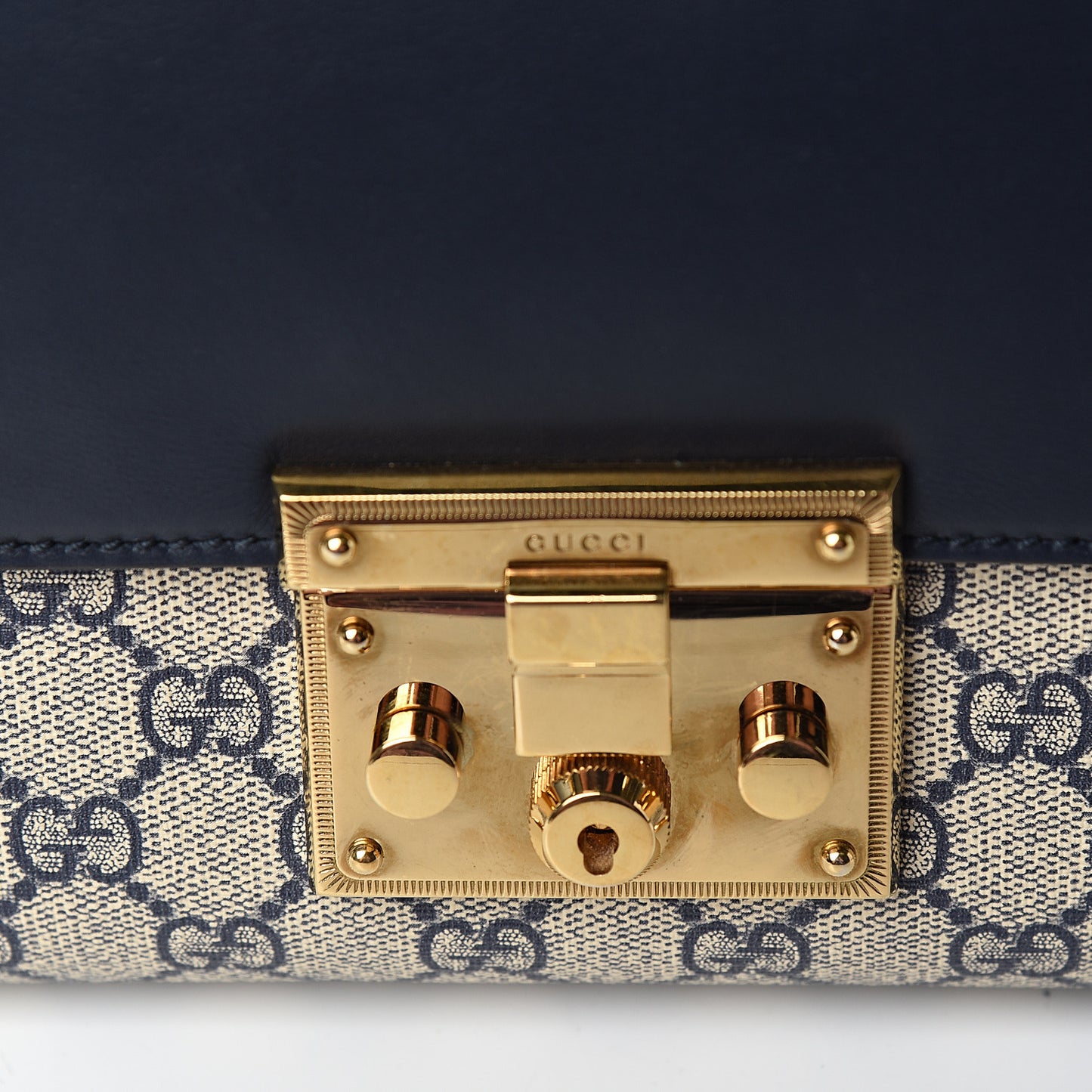 GG Supreme Monogram Calfskin Medium Padlock Shoulder Bag Beige Blue Mystic White Hibiscus Red