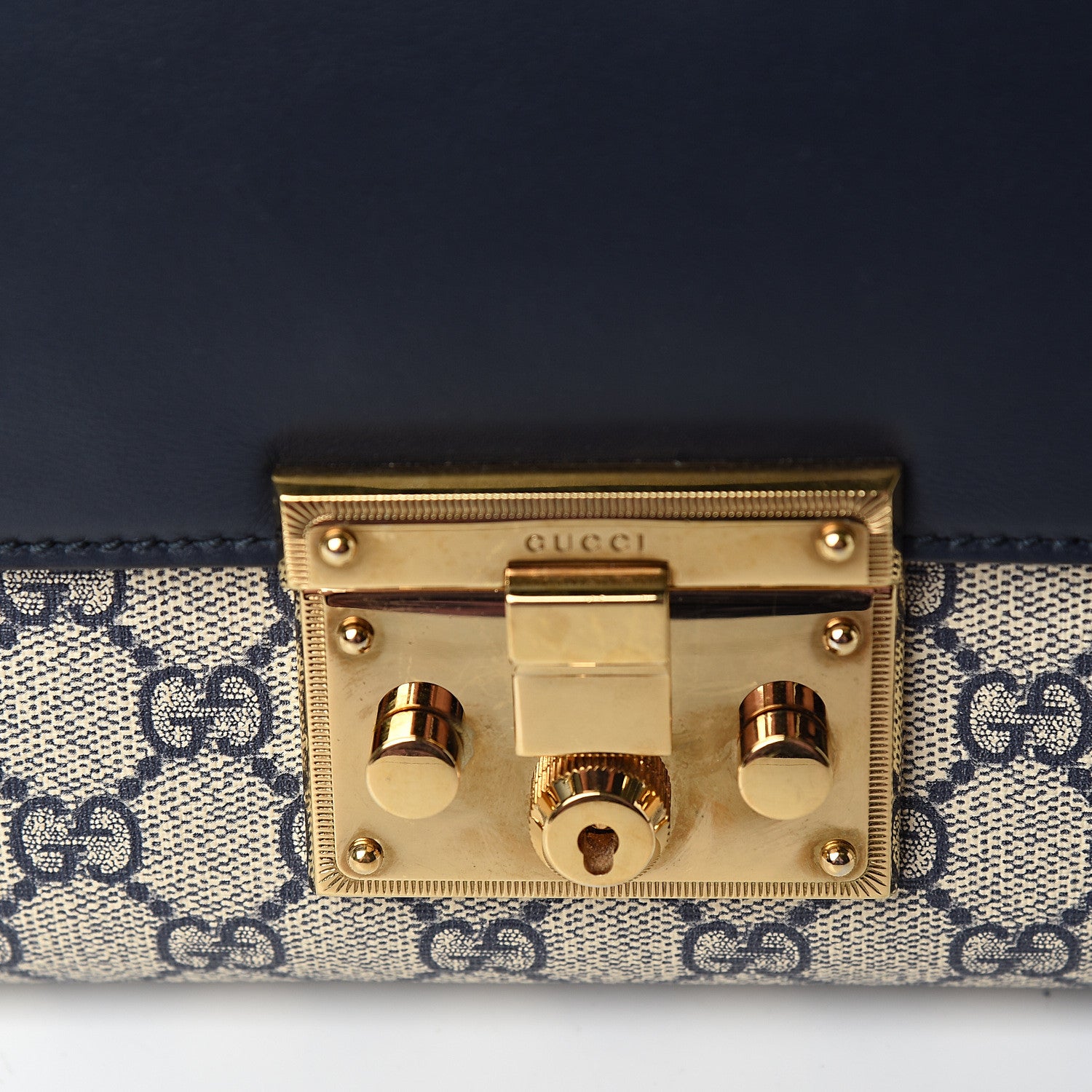 Gucci GG Supreme Monogram Calfskin Medium Padlock Shoulder Bag Beige Blue Mystic White Hibiscus Red 10 of 13
