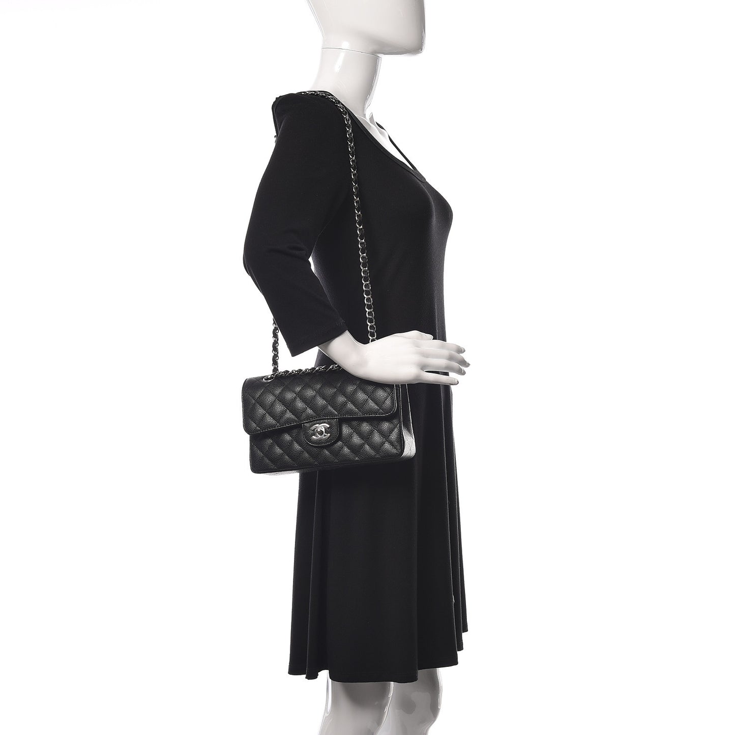 Caviar Quilted Small Double Flap Black