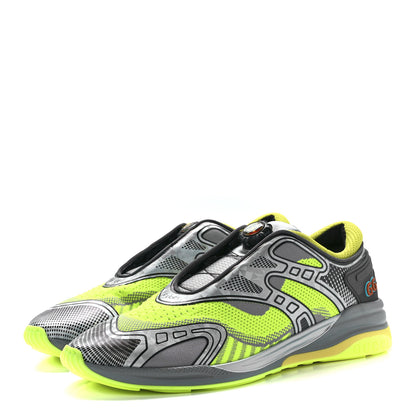 Gucci Fabric Mens Ultrapace R Mid Top Sneakers 10 Grey Neon Yellow Silver Loess 3 of 9