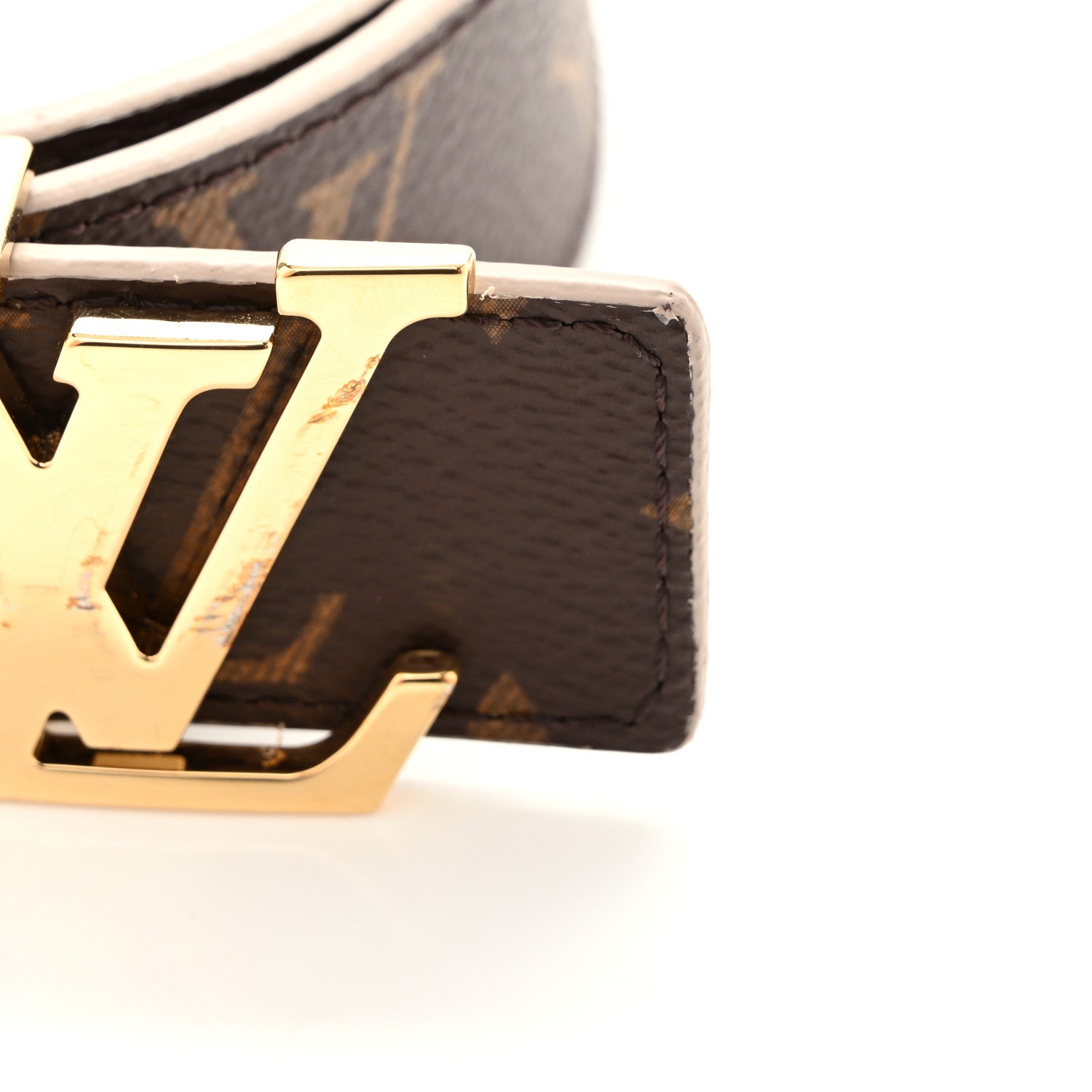 Louis Vuitton Calfskin Monogram 30mm LV Initiales Reversible Belt 80 32 Beige 8 of 9