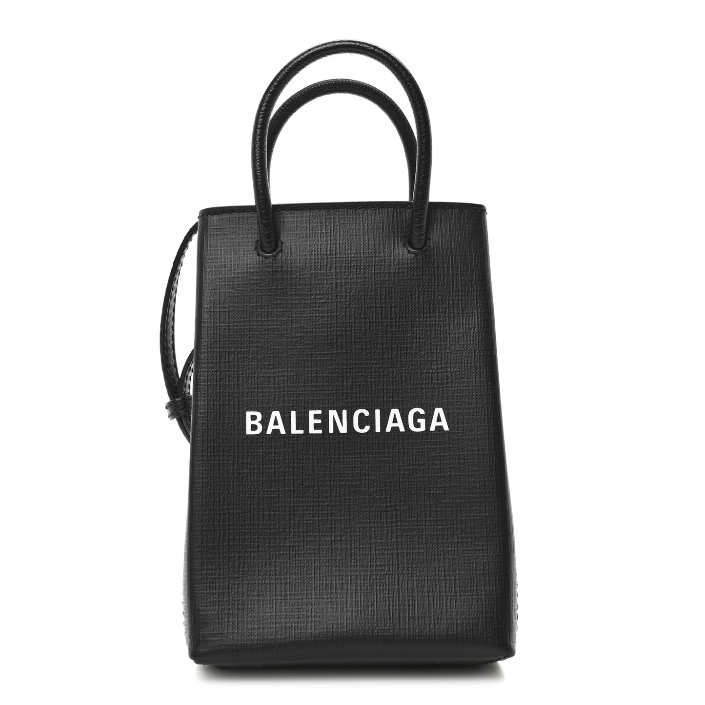 Squared Calfskin Logo Shopping Phone Holder Bag Black