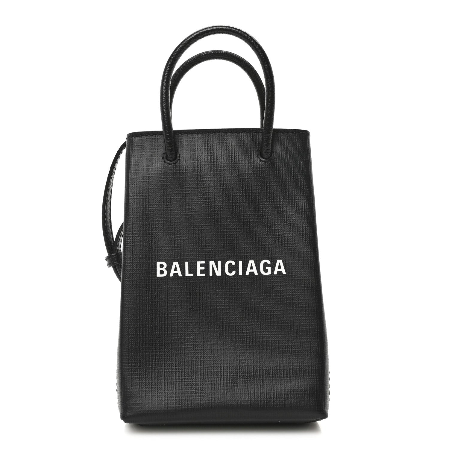 Balenciaga Squared Calfskin Logo Shopping Phone Holder Bag Black 1 of 9