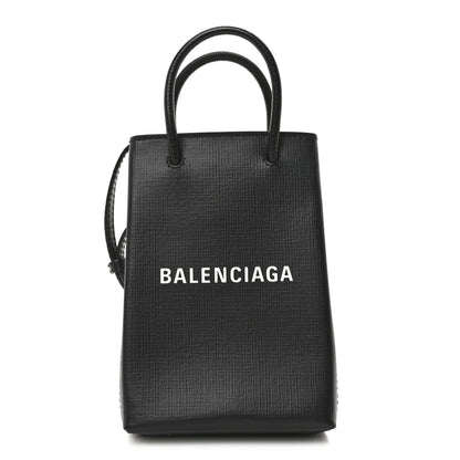 Balenciaga Squared Calfskin Logo Shopping Phone Holder Bag Black 1 of 9