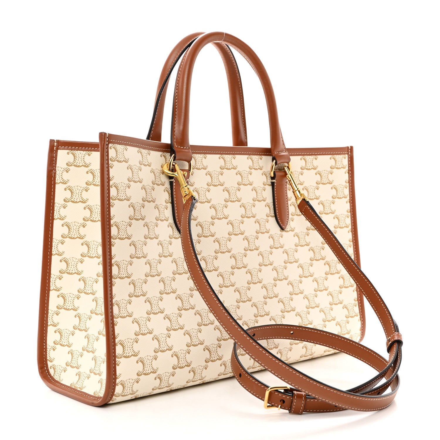 Celine Triomphe Canvas Calfskin Mini Horizontal Cabas White 3 of 9