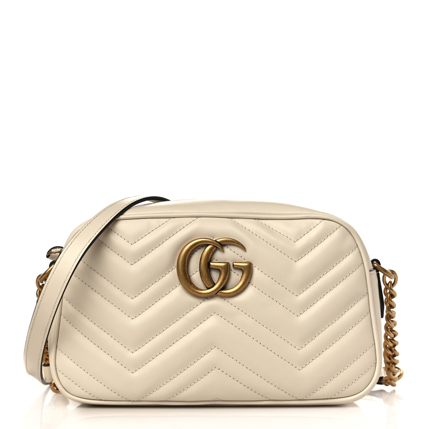 Calfskin Matelasse Small GG Marmont Chain Shoulder Bag White