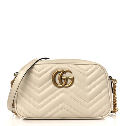 Gucci Calfskin Matelasse Small GG Marmont Chain Shoulder Bag White 1 of 9