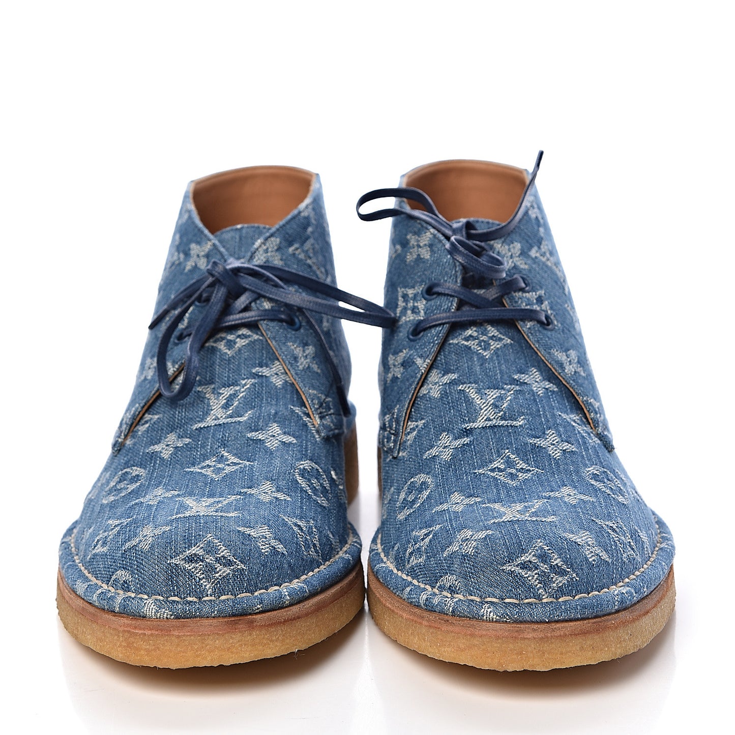 Monogram Denim Mens High-Derby Boots 8 Blue