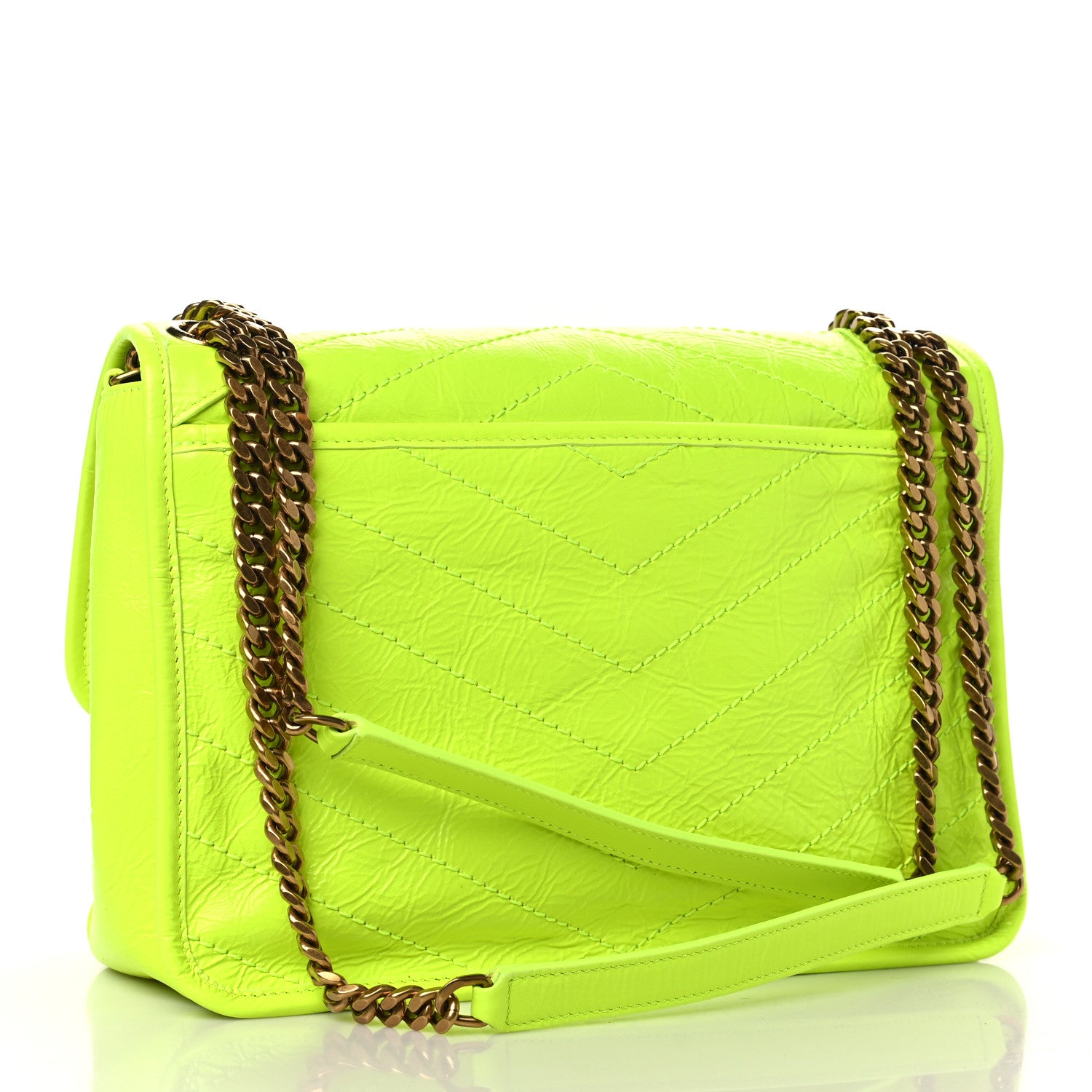 Saint Laurent Crinkled Calfskin Matelasse Monogram Medium Niki Chain Satchel Neon Yellow 3 of 10