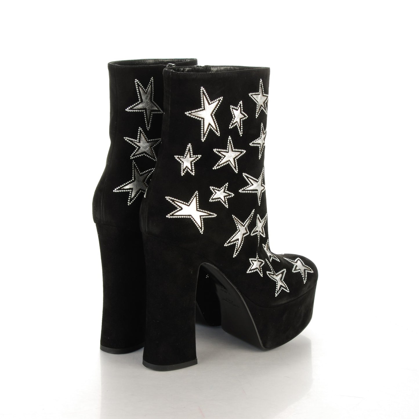 Kid Scamosciato Lambskin Embossed Candy Star Studded Platform Boots 37 Black