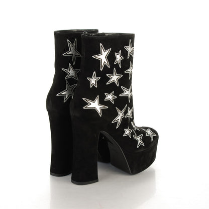 Saint Laurent Kid Scamosciato Lambskin Embossed Candy Star Studded Platform Boots 37 Black 4 of 6