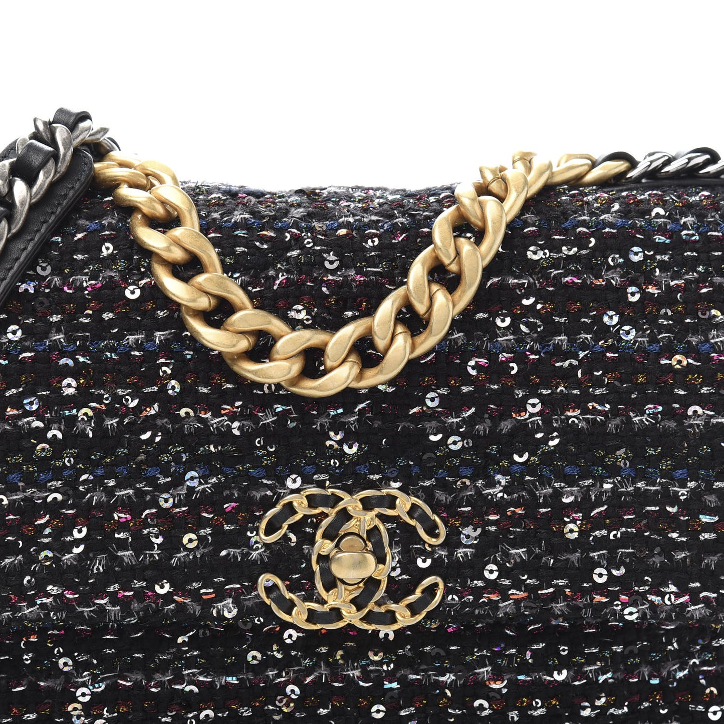 Tweed Sequin Quilted Medium 19 Flap Black Multicolor