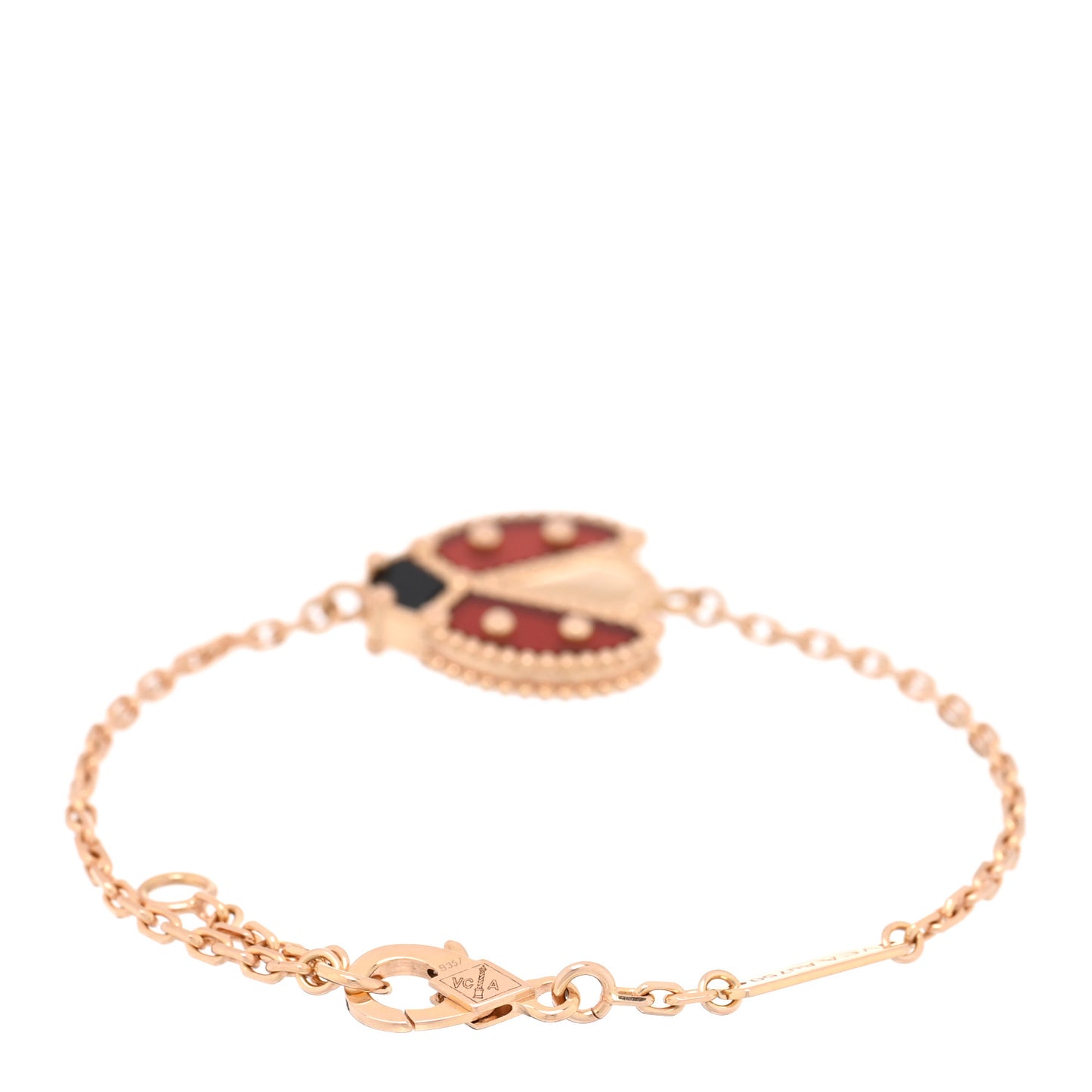 18K Rose Gold Carnelian Onyx Lucky Spring Open Wing Lady Bug Bracelet