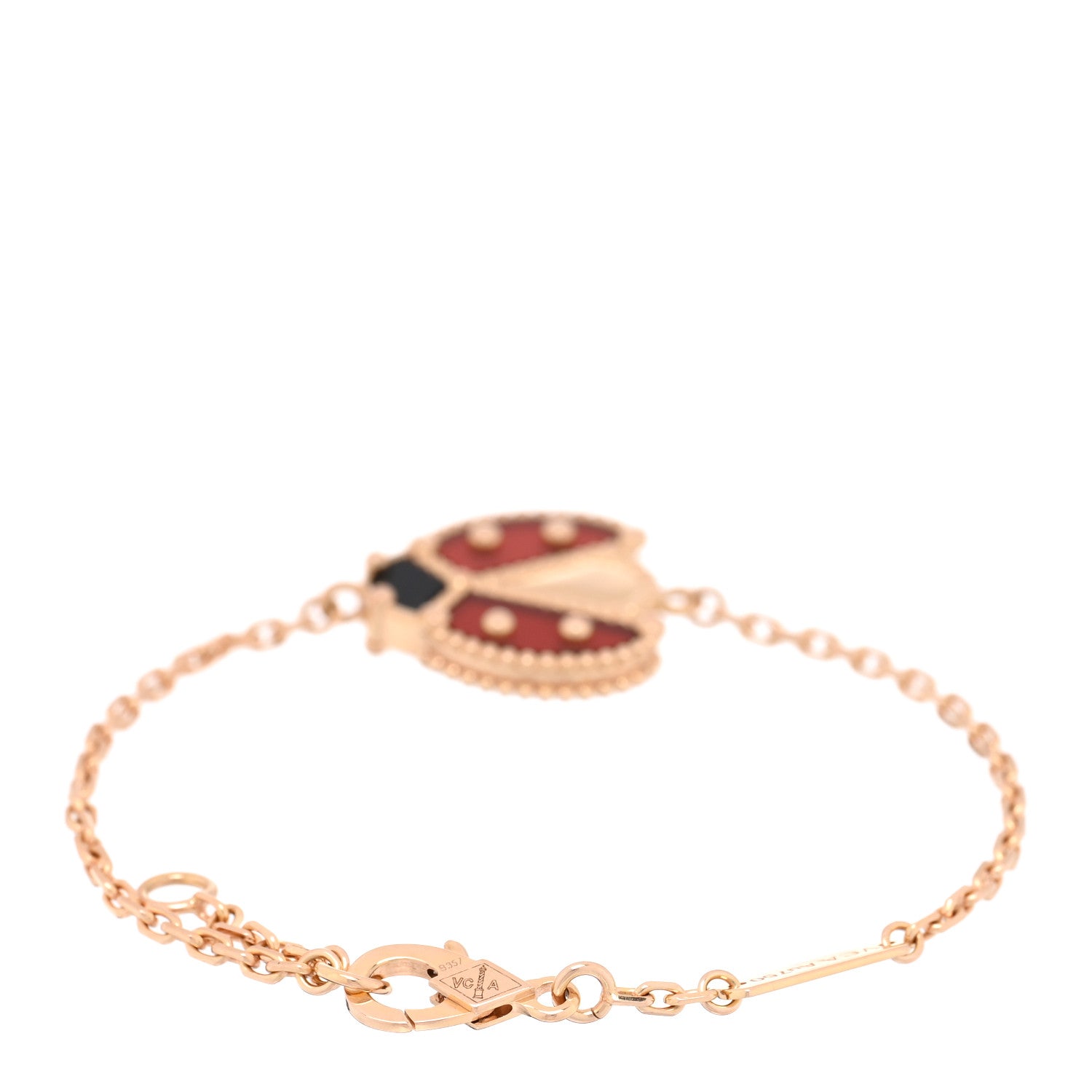 Van Cleef & Arpels 18K Rose Gold Carnelian Onyx Lucky Spring Open Wing Lady Bug Bracelet 2 of 4