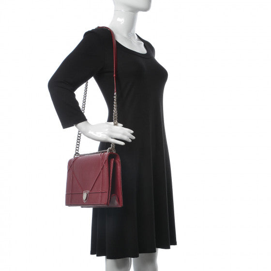 Grained Calfskin Large Diorama Flap Bag Burgundy