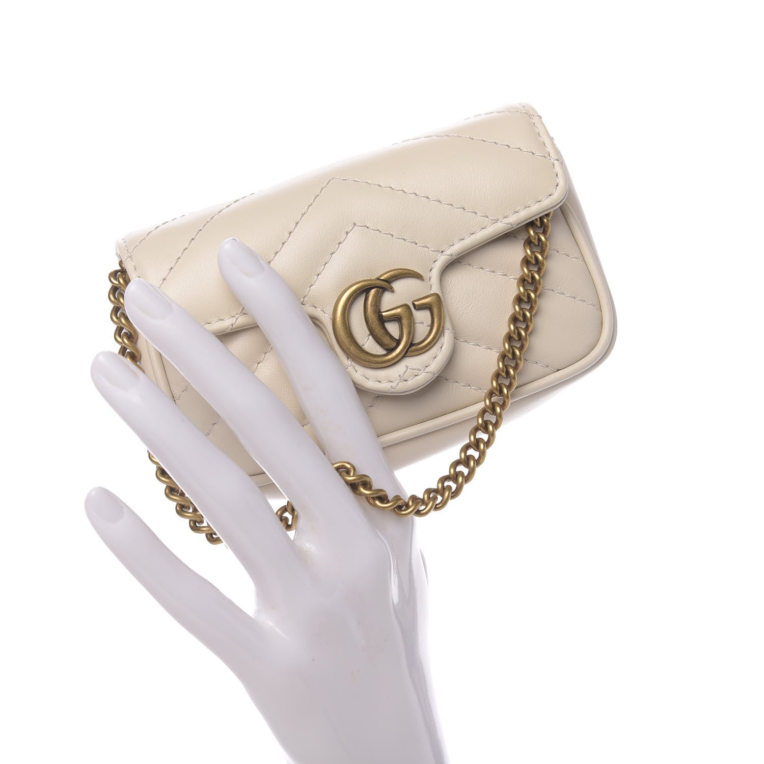 Gucci Calfskin Matelasse Heart GG Marmont 2.0 Coin Purse On A Chain Mystic White 2 of 7