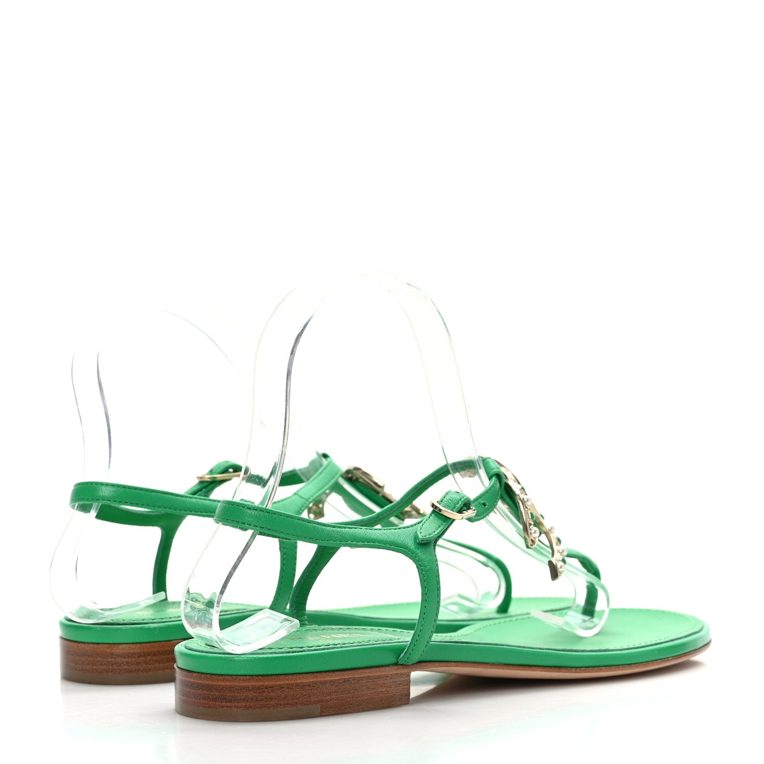 Chanel Lambskin Crystal CC Logo Thong Sandals 38 Green 4 of 7