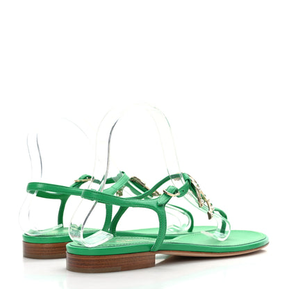 Chanel Lambskin Crystal CC Logo Thong Sandals 38 Green 4 of 7