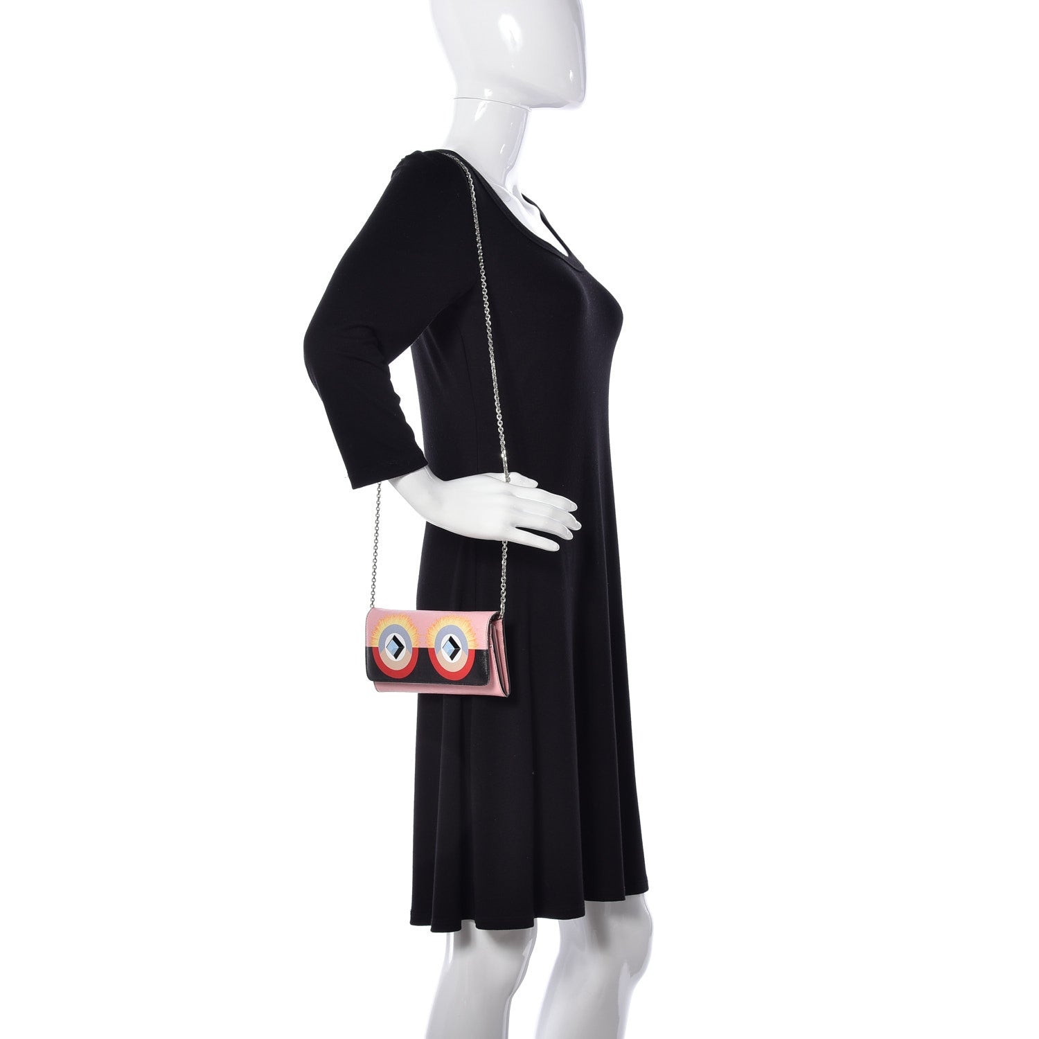 Fendi Vitello Elite Century Hypnoteyes Studded Continental Wallet On Chain Bubblegum Multicolor 2 of 7