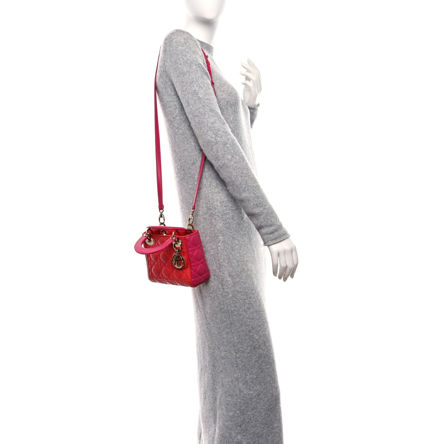 Christian Dior Lambskin Cannage Mini Bi-Color Lady Dior Red Fuchsia 3 of 11