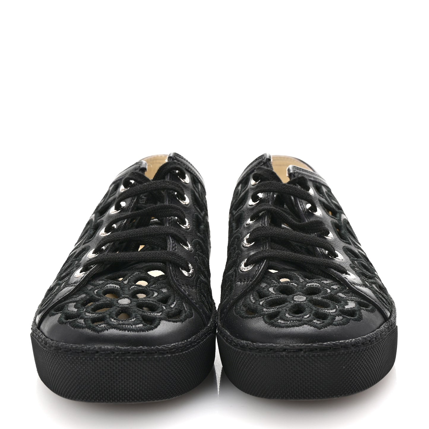 Calfskin Hollow Out Flower Sneakers 36 Black