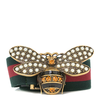 Gucci Web Queen Margaret Bee Belt 80 32 Red Green 1 of 6