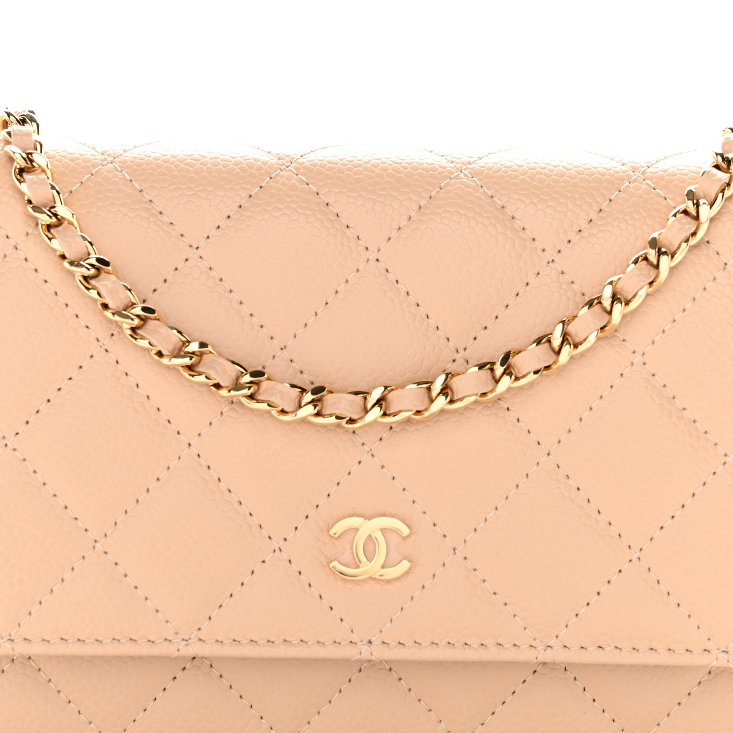 Caviar Quilted Wallet on Chain WOC Beige