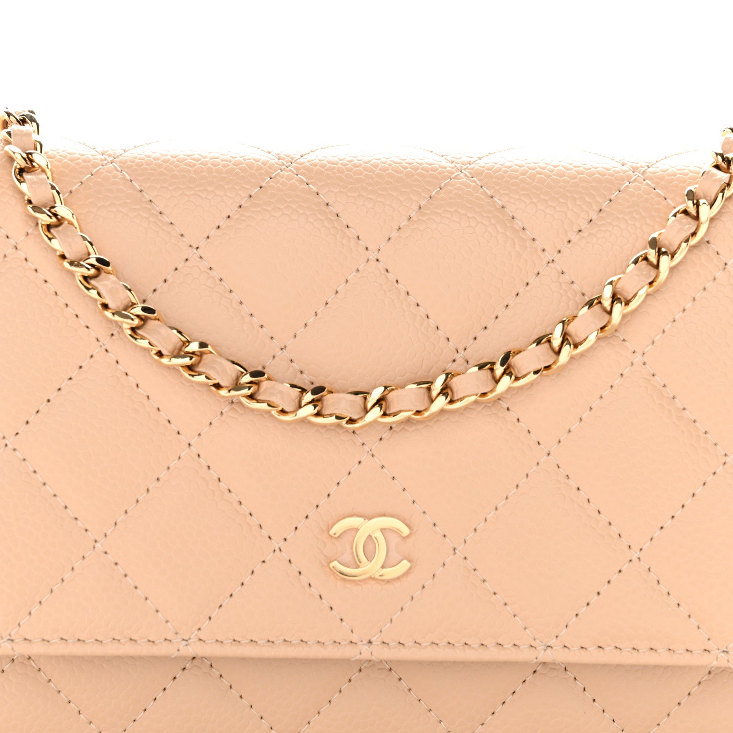 Chanel Caviar Quilted Wallet on Chain WOC Beige 9 of 12