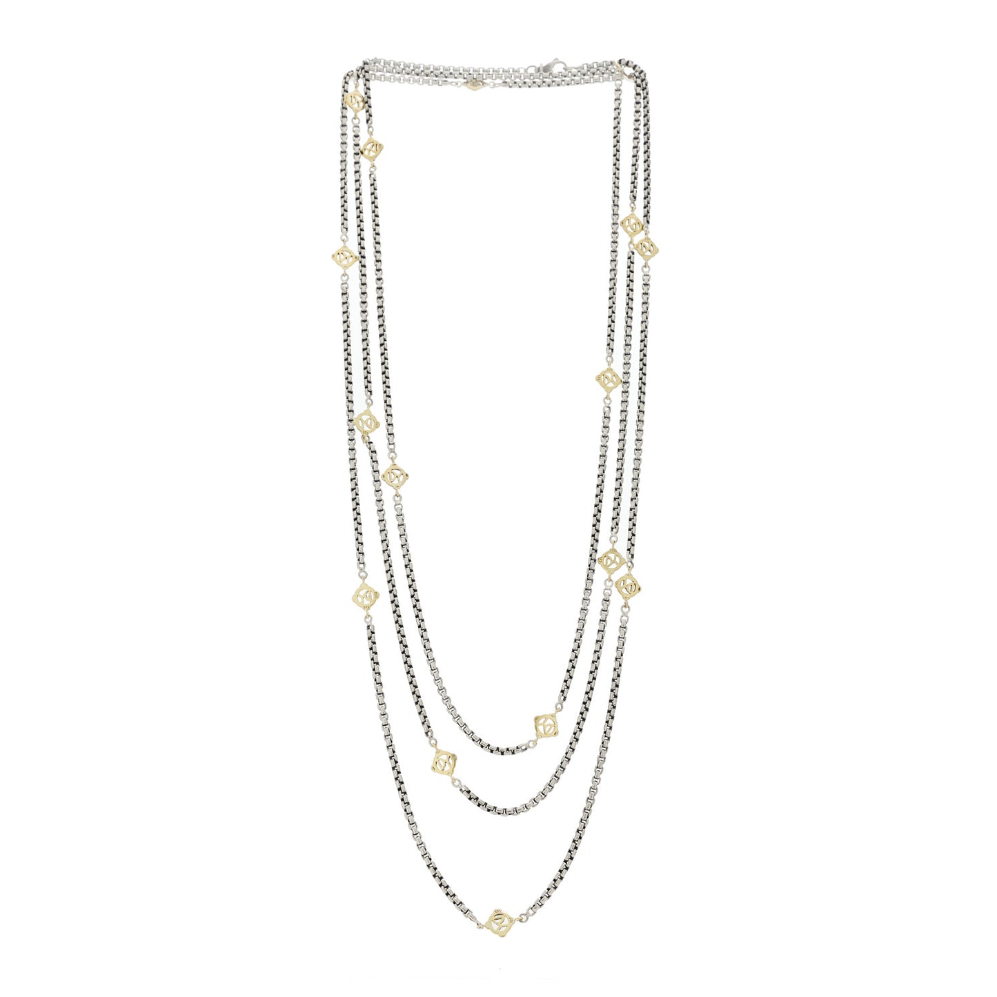 Sterling Silver 14K Yellow Gold Logo Station Necklace 72"