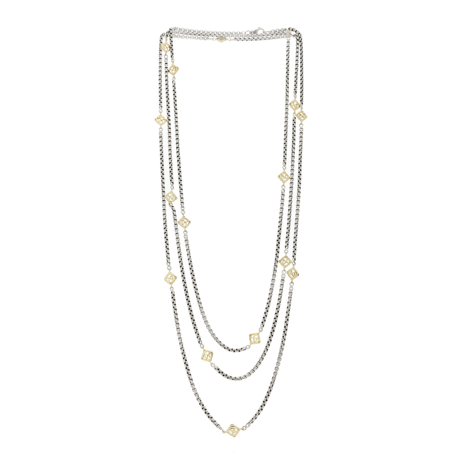 David Yurman Sterling Silver 14K Yellow Gold Logo Station Necklace 72" 2 of 5