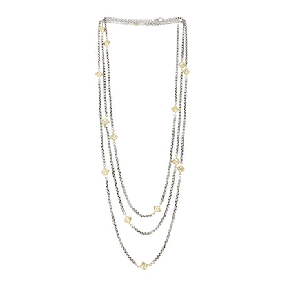 David Yurman Sterling Silver 14K Yellow Gold Logo Station Necklace 72" 2 of 5