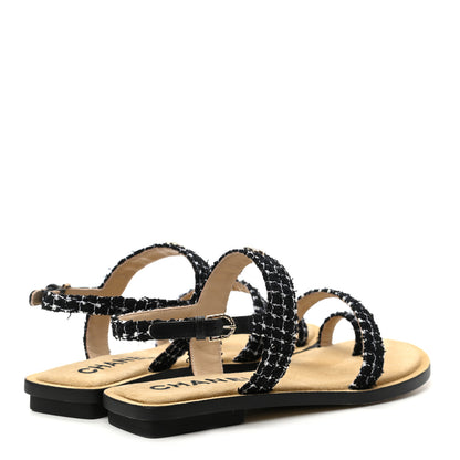 Chanel Tweed CC Sandals 38 Black White 4 of 11