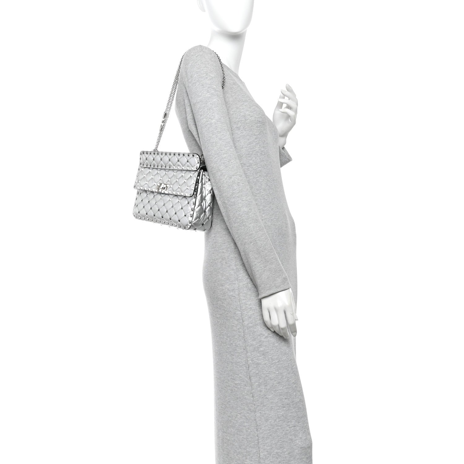 Valentino Garavani Metallic Nappa Medium Rockstud Spike Shoulder Bag Silver 2 of 9