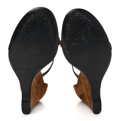 Saint Laurent Suede Lila Wedge Sandals 40 Brown 5 of 8