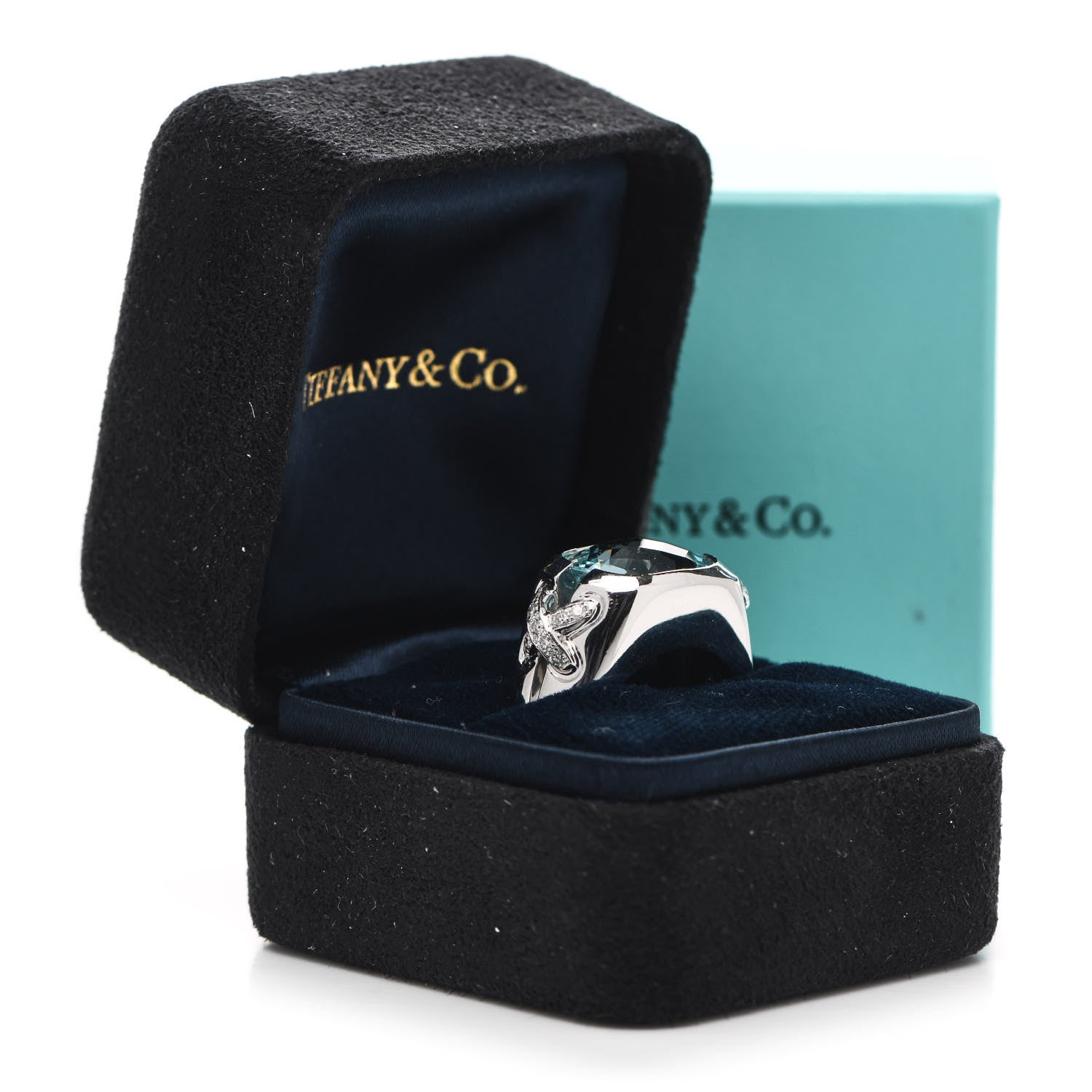 Tiffany 18K White Gold Aquamarine Diamond X Cocktail Ring 52 6 7 of 7