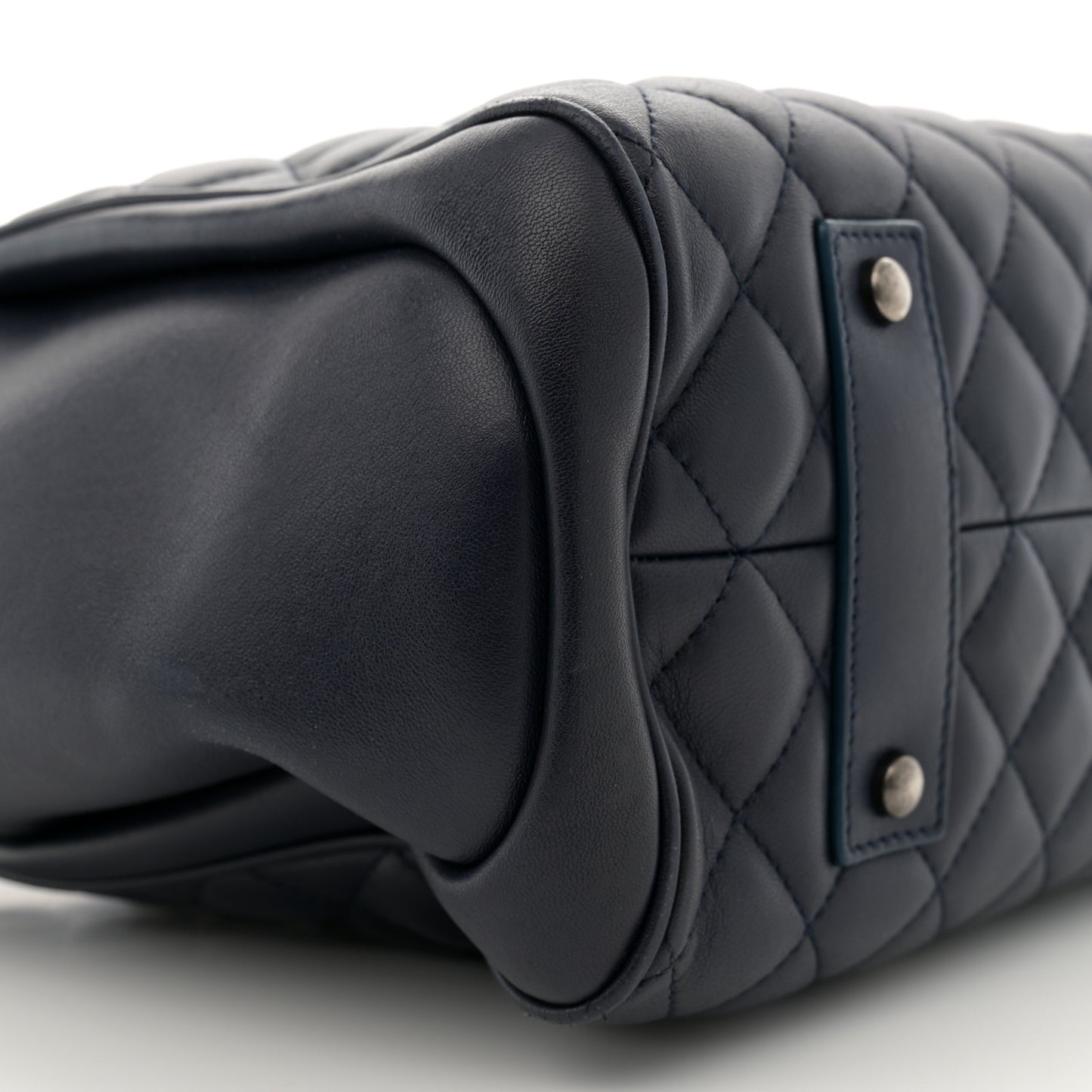 Lambskin Quilted Shopping Tote Navy