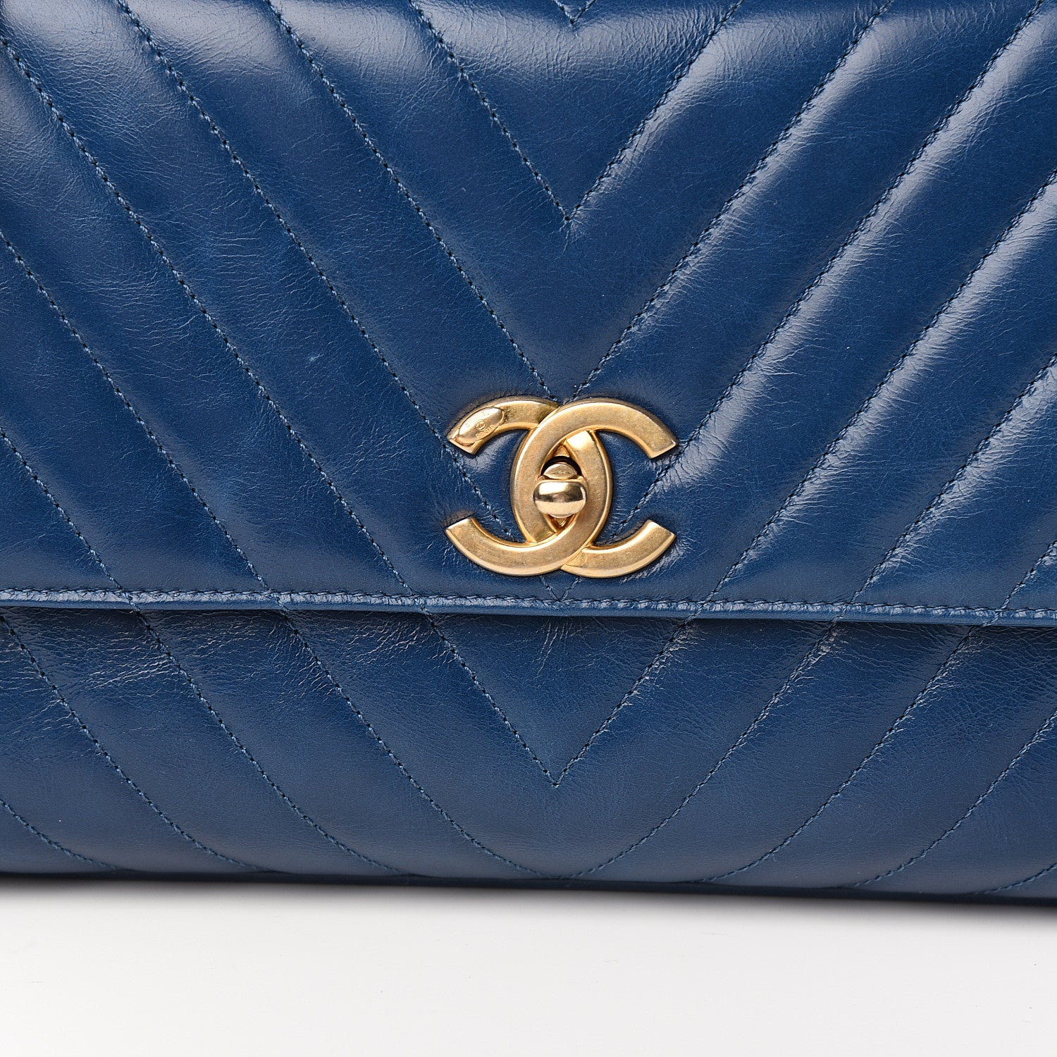 Chanel Calfskin Chevron Quilted Small Coco Handle Flap Blue 8 of 9
