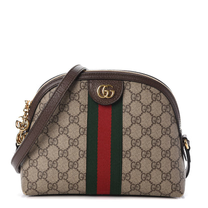 Gucci GG Supreme Monogram Textured Dollar Calfskin Web Small Ophidia Dome Shoulder Bag Beige Ebony New Acero 1 of 9